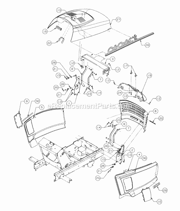 Grille, Hood And Side Panels Diagram and Parts List for 2176 13A-274G100 Cub Cadet Lawn Tractor